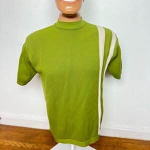 1960’s 60s Vintage Retro Men's Green Sweater White Stripe Knit Pullover Shirt M